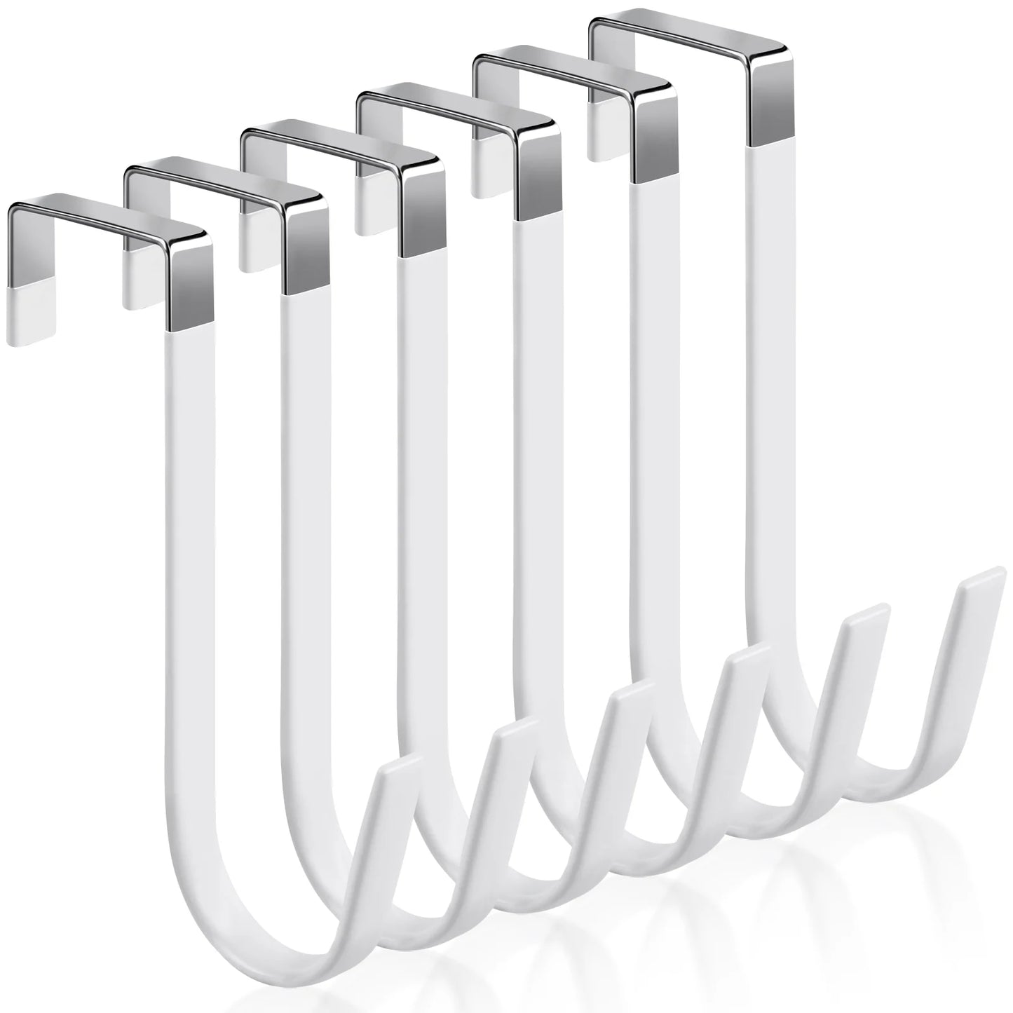 6 Pack Metal over the Door Hooks, over Door Hooks with Soft Rubber Surface, Heavy Duty Organizer over the Door Hangers for Clothes, Umbrellas, Bag, Towels, Hats (White)