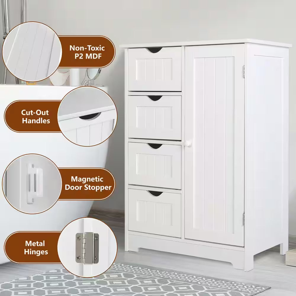 23.6 In. W X 11.8 In. D X 31.6 In. H White Freestanding Linen Cabinet with Adjustable Shelf and 4-Drawer