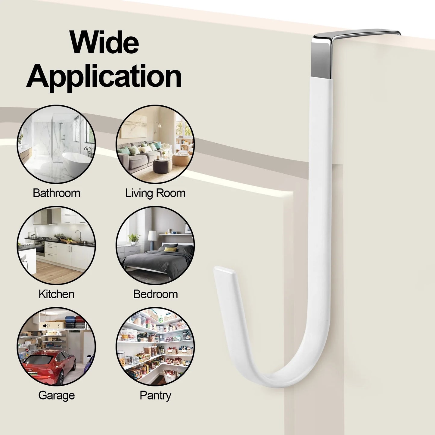 6 Pack Metal over the Door Hooks, over Door Hooks with Soft Rubber Surface, Heavy Duty Organizer over the Door Hangers for Clothes, Umbrellas, Bag, Towels, Hats (White)