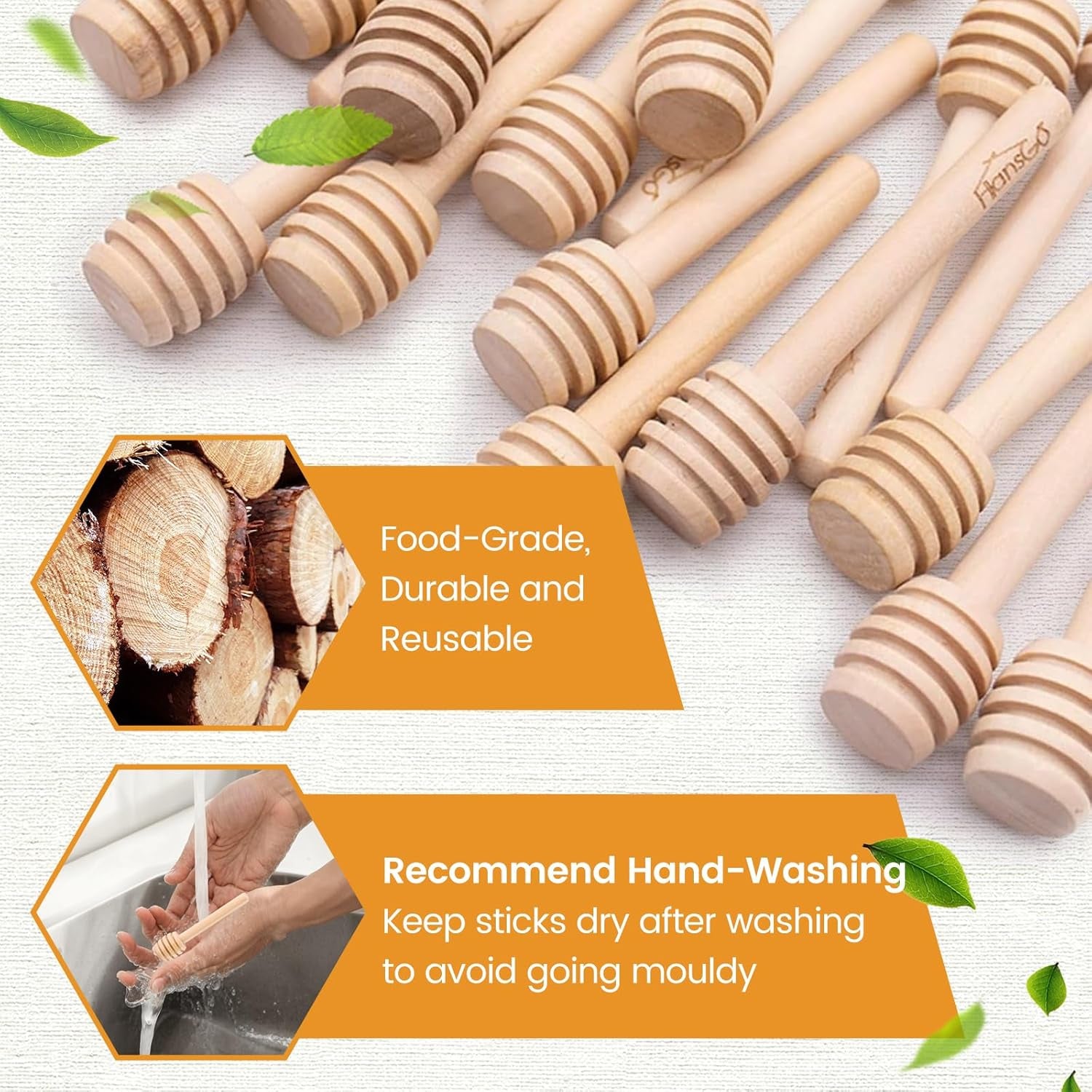 20PCS Wooden Honey Dipper Sticks, 3 Inch Honeycomb, Mini Honey Spoon Wand for Jar and Dispenser, Top off Cupcake, Themed Baby Shower, Bridal Party Favors