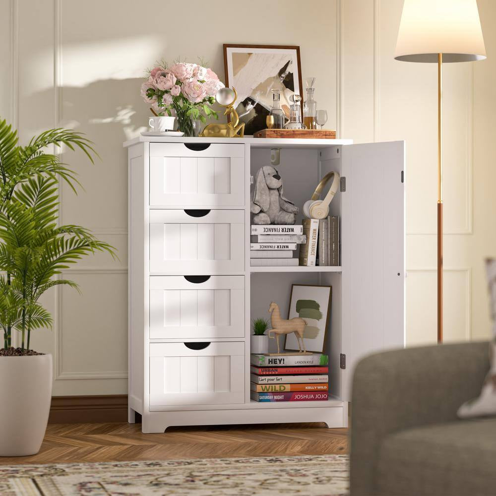 23.6 In. W X 11.8 In. D X 31.6 In. H White Freestanding Linen Cabinet with Adjustable Shelf and 4-Drawer