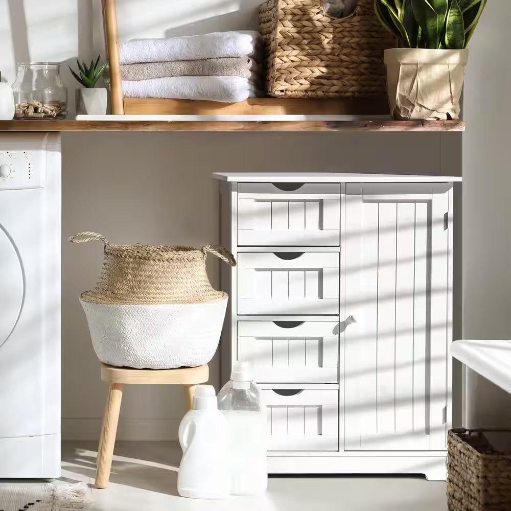 23.6 In. W X 11.8 In. D X 31.6 In. H White Freestanding Linen Cabinet with Adjustable Shelf and 4-Drawer