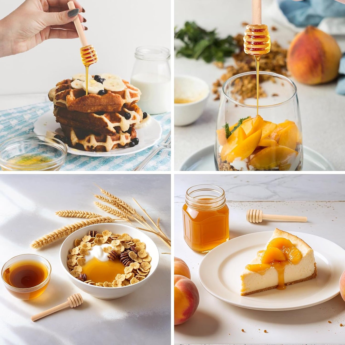 20PCS Wooden Honey Dipper Sticks, 3 Inch Honeycomb, Mini Honey Spoon Wand for Jar and Dispenser, Top off Cupcake, Themed Baby Shower, Bridal Party Favors