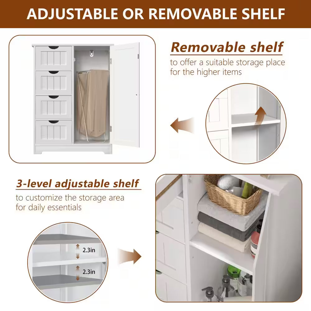 23.6 In. W X 11.8 In. D X 31.6 In. H White Freestanding Linen Cabinet with Adjustable Shelf and 4-Drawer