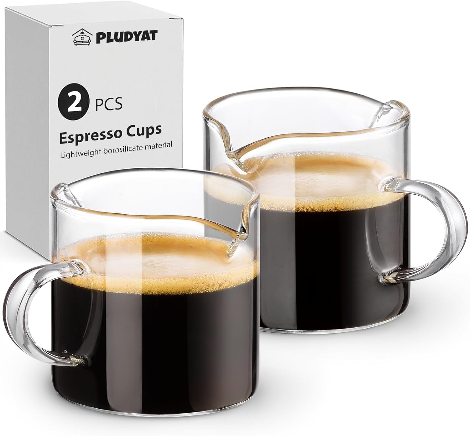 Espresso Cups Set of 2, 4 Oz Double Spouts Cup, Espresso Shot Glasses with Handl