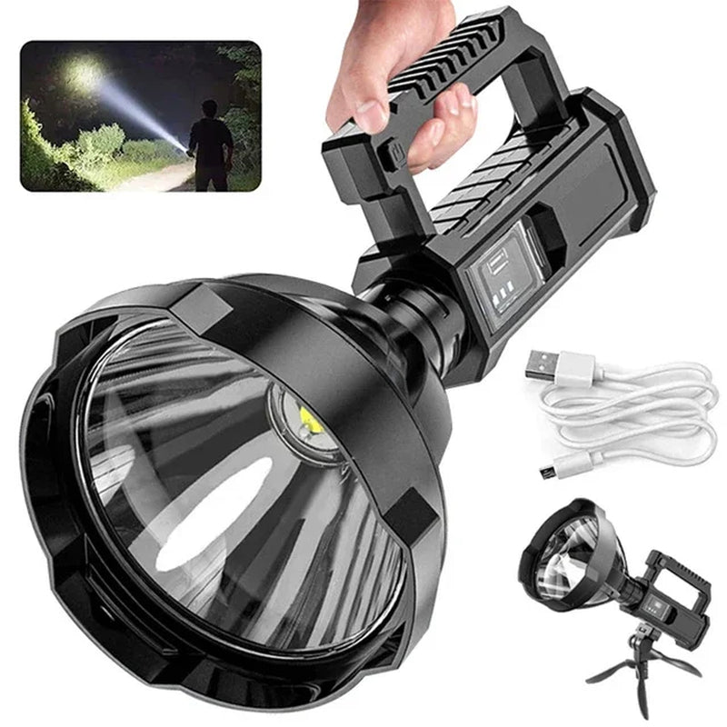 Powerful XHP70 LED Flashlight Searchlight USB Rechargeable Ultra-Long Lighting Distance Torches Outdoor Spotlight Lantern