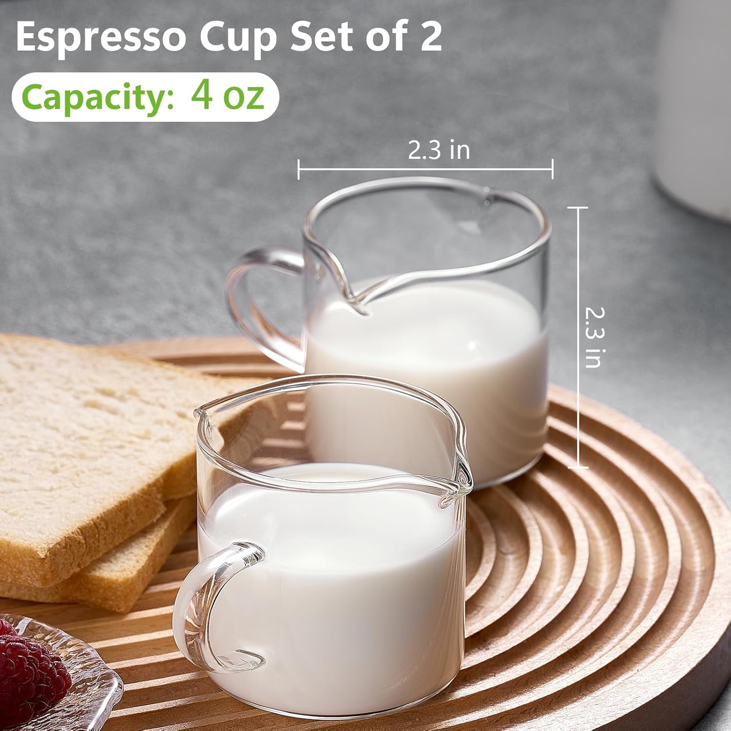 Espresso Cups Set of 2, 4 Oz Double Spouts Cup, Espresso Shot Glasses with Handl