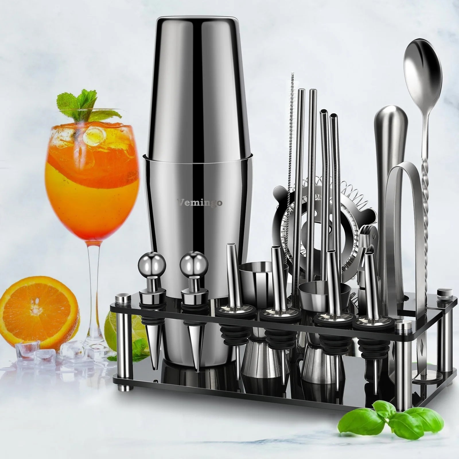 Cocktail Shaker Set,  20 Pieces 750Ml Professional Stainless Steel Cocktail Shaker with Boston Shaker, Strainer, Measuring Cup, Mixing Spoon, Great Gift Kit