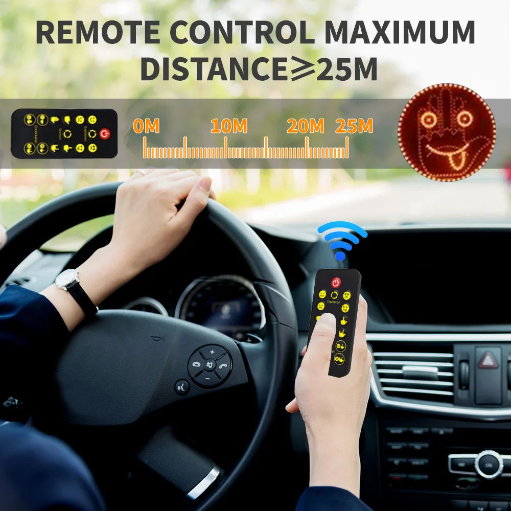 Car Funny Remote Control Facial Expression LED Light Rear Window Multi-Function Warning Reminder Lamp Exterior Accessories