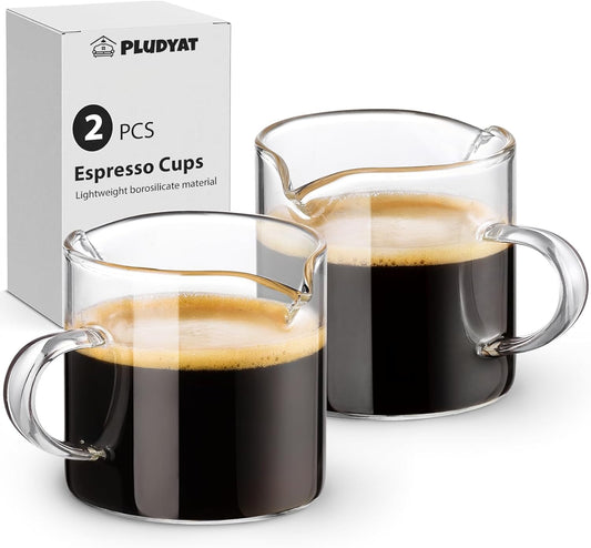 Espresso Cups Set of 2, 4 Oz Double Spouts Cup, Espresso Shot Glasses with Handl