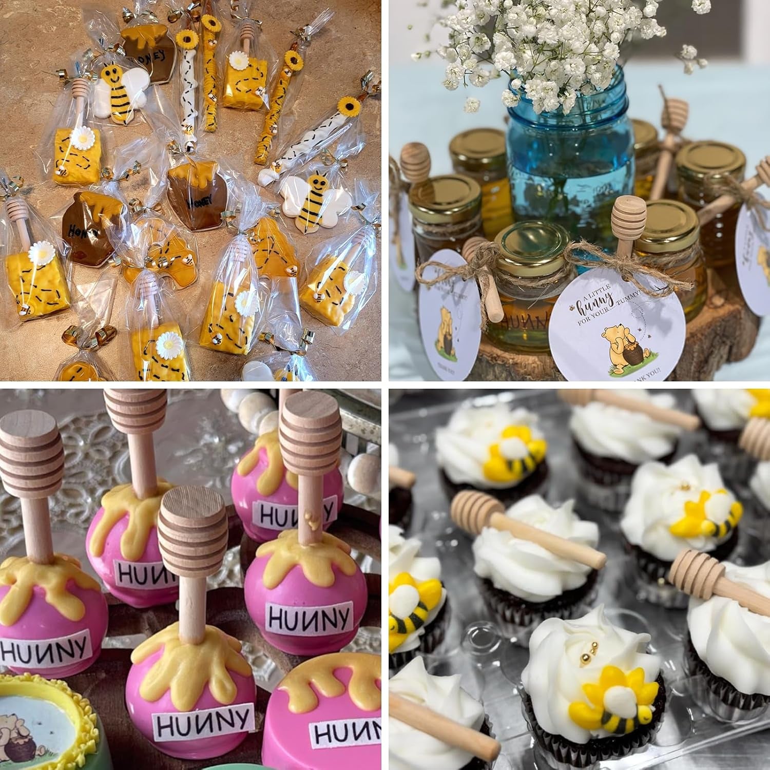 20PCS Wooden Honey Dipper Sticks, 3 Inch Honeycomb, Mini Honey Spoon Wand for Jar and Dispenser, Top off Cupcake, Themed Baby Shower, Bridal Party Favors