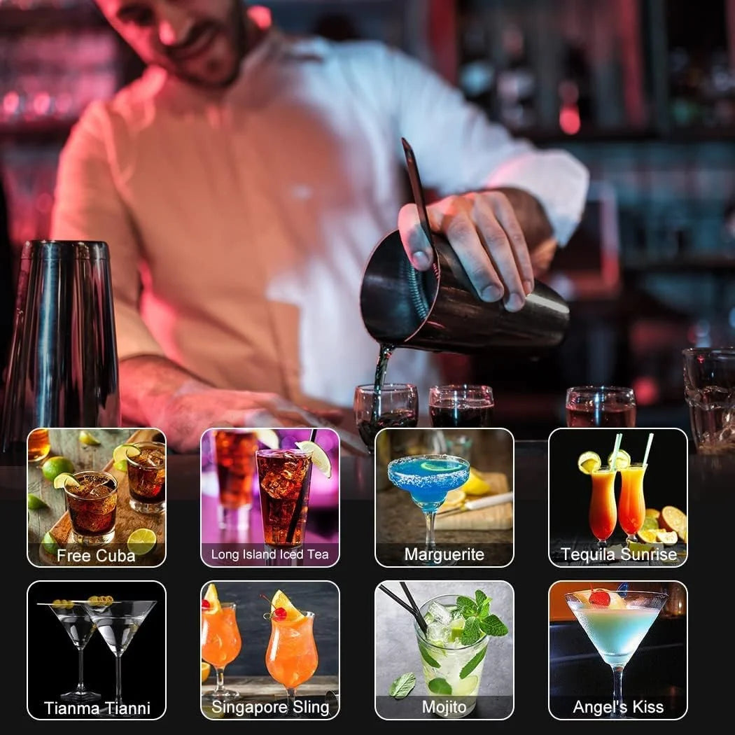 Cocktail Shaker Set,  20 Pieces 750Ml Professional Stainless Steel Cocktail Shaker with Boston Shaker, Strainer, Measuring Cup, Mixing Spoon, Great Gift Kit